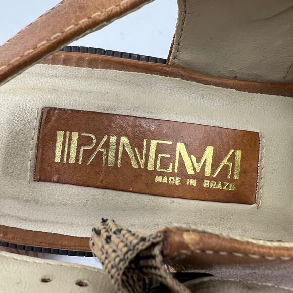 Vintage Ipanema Leather Square Toe Block Heel Nora Slingback Sandals Tan - Picture 3 of 7